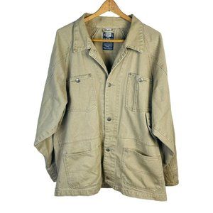 VINTAGE Results Mens Brown Jean Jacket Size L Denim Coat Casual Retro Heavy